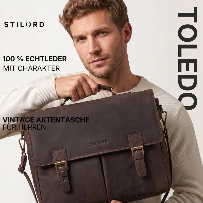 "Toledo" Vintage Echtleder Aktentasche Herren für 15.6 - 16 Zoll
