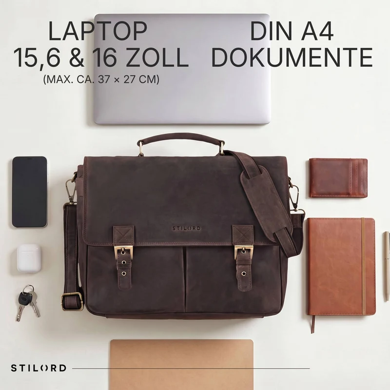 "Toledo" Vintage Echtleder Aktentasche Herren für 15.6 - 16 Zoll