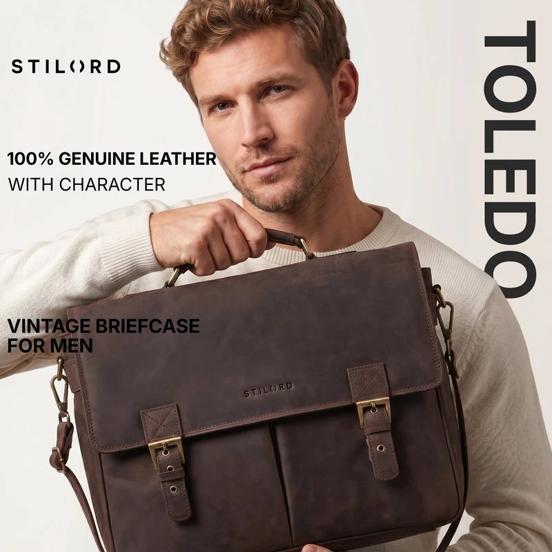 "Toledo" Vintage Echtleder Aktentasche Herren für 15.6 - 16 Zoll