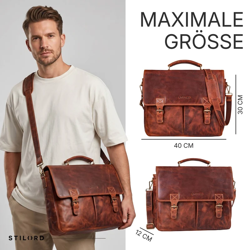 "Toledo" Vintage Echtleder Aktentasche Herren für 15.6 - 16 Zoll