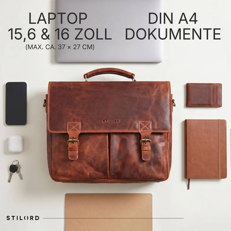 "Toledo" Vintage Echtleder Aktentasche Herren für 15.6 - 16 Zoll