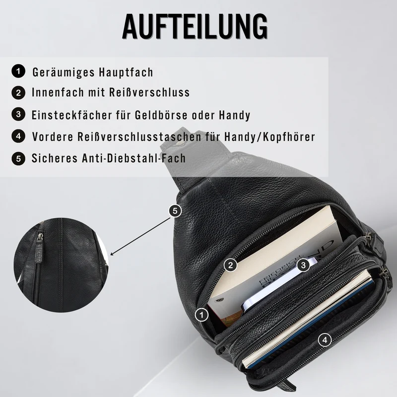 "Torino" Stylishe Sling Bag Herren Leder Crossbody Bab für Tablet 8,3 Zoll