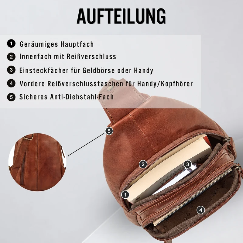 "Torino" Stylishe Sling Bag Herren Leder Crossbody Bab für Tablet 8,3 Zoll