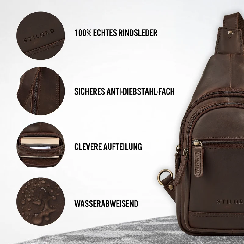 "Torino" Stylishe Sling Bag Herren Leder Crossbody Bab für Tablet 8,3 Zoll