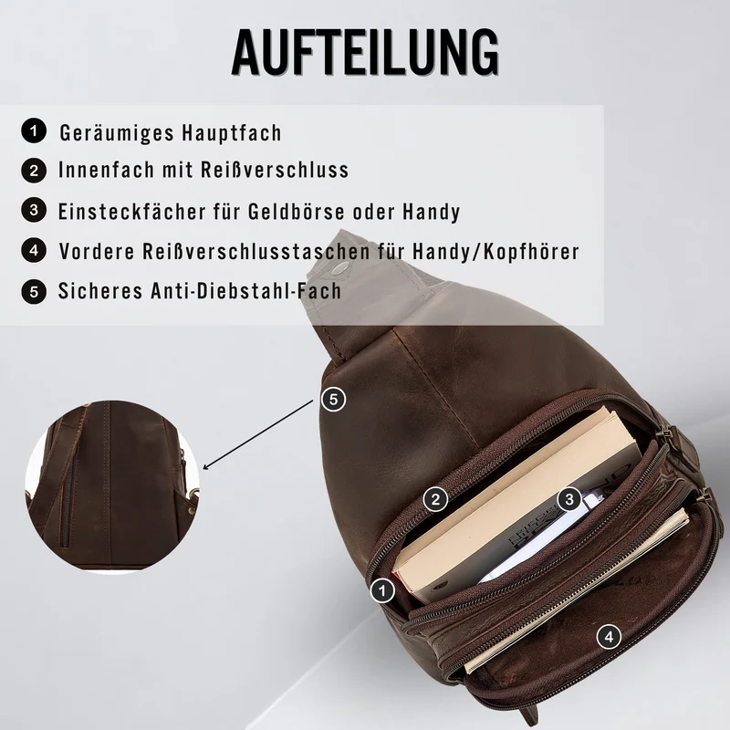 "Torino" Stylishe Sling Bag Herren Leder Crossbody Bab für Tablet 8,3 Zoll