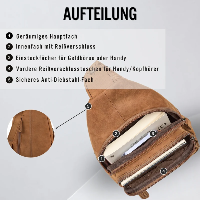 "Torino" Stylishe Sling Bag Herren Leder Crossbody Bab für Tablet 8,3 Zoll
