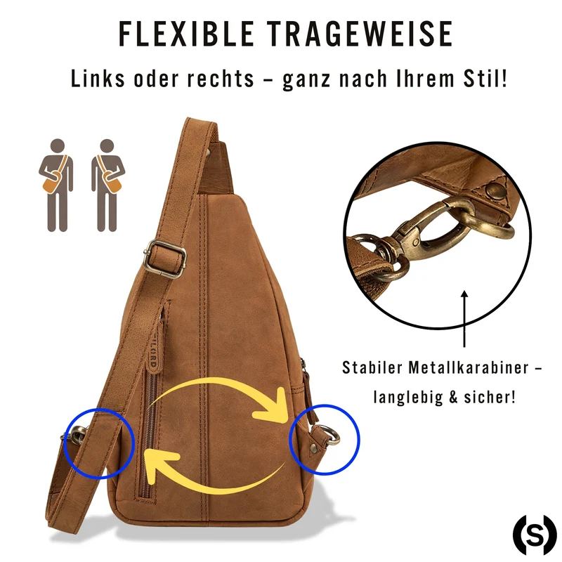"Torino" Stylishe Sling Bag Herren Leder Crossbody Bab für Tablet 8,3 Zoll