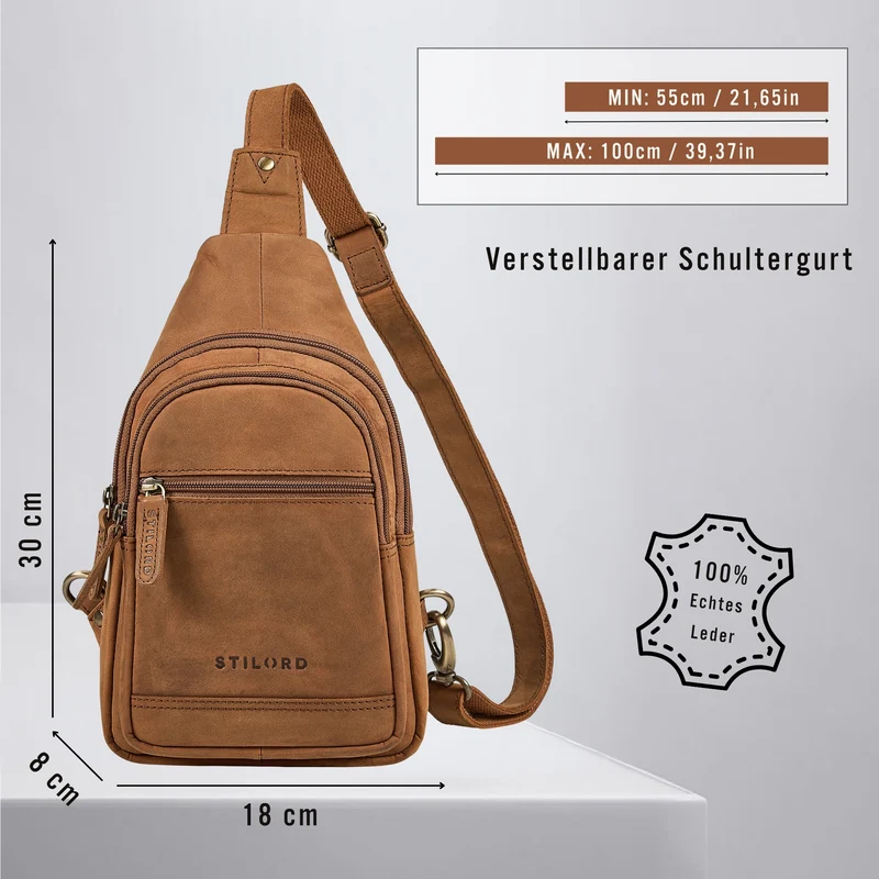 "Torino" Stylishe Sling Bag Herren Leder Crossbody Bab für Tablet 8,3 Zoll