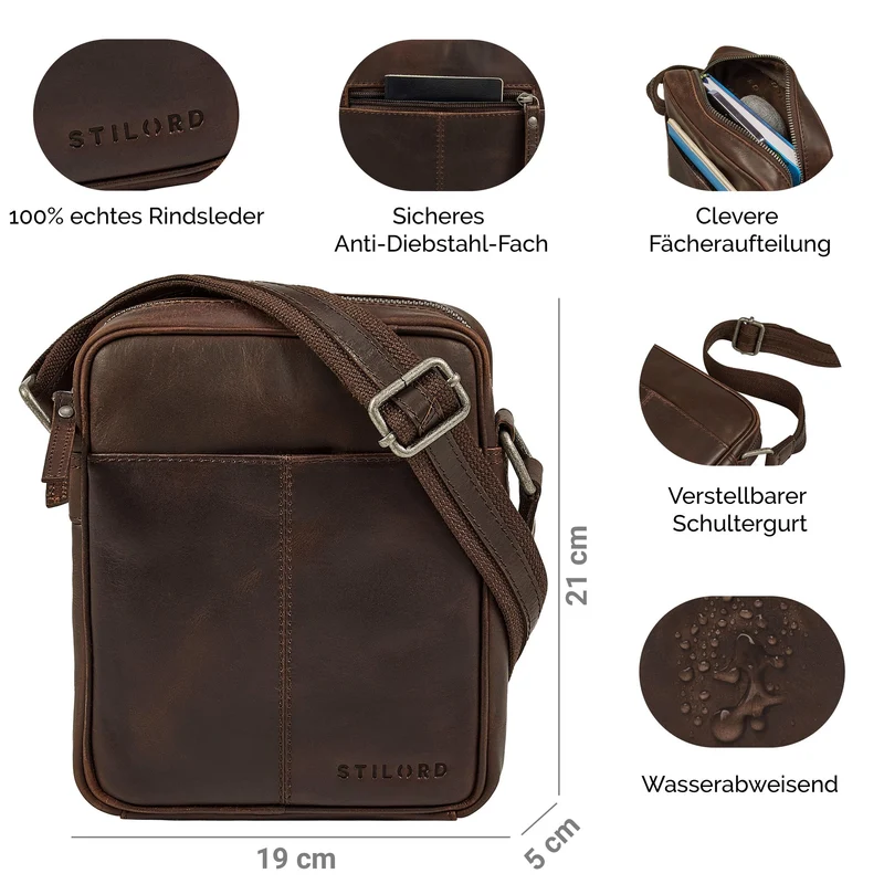 "Nilo" Elegante Umhängetasche Herren Klein Leder für Tablet 8,3 Zoll