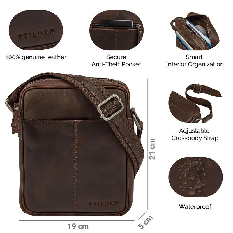 "Nilo" Elegante Umhängetasche Herren Klein Leder für Tablet 8,3 Zoll