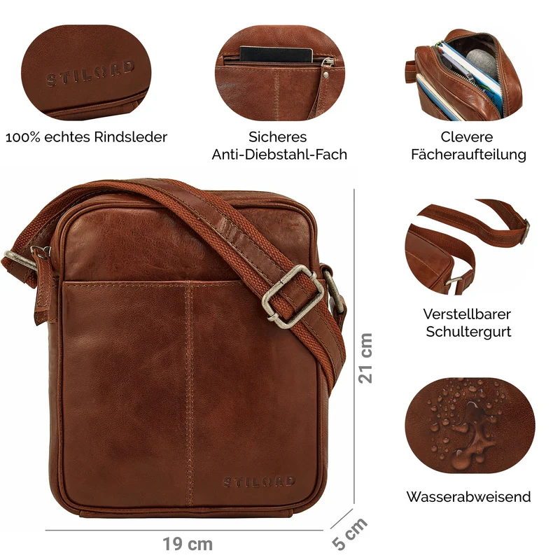 "Nilo" Elegante Umhängetasche Herren Klein Leder für Tablet 8,3 Zoll