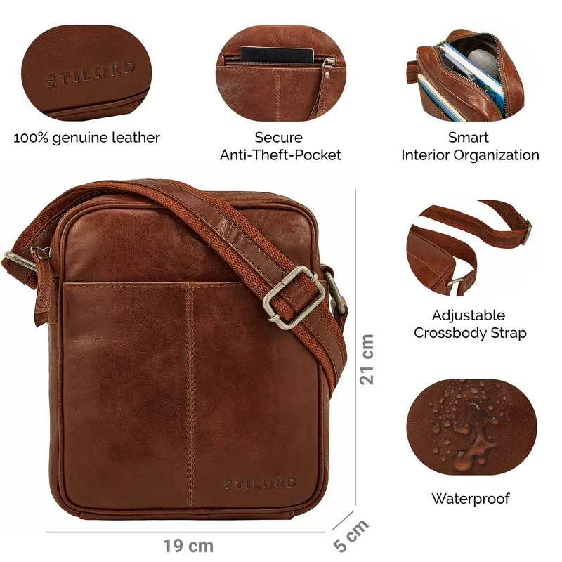 "Nilo" Elegante Umhängetasche Herren Klein Leder für Tablet 8,3 Zoll