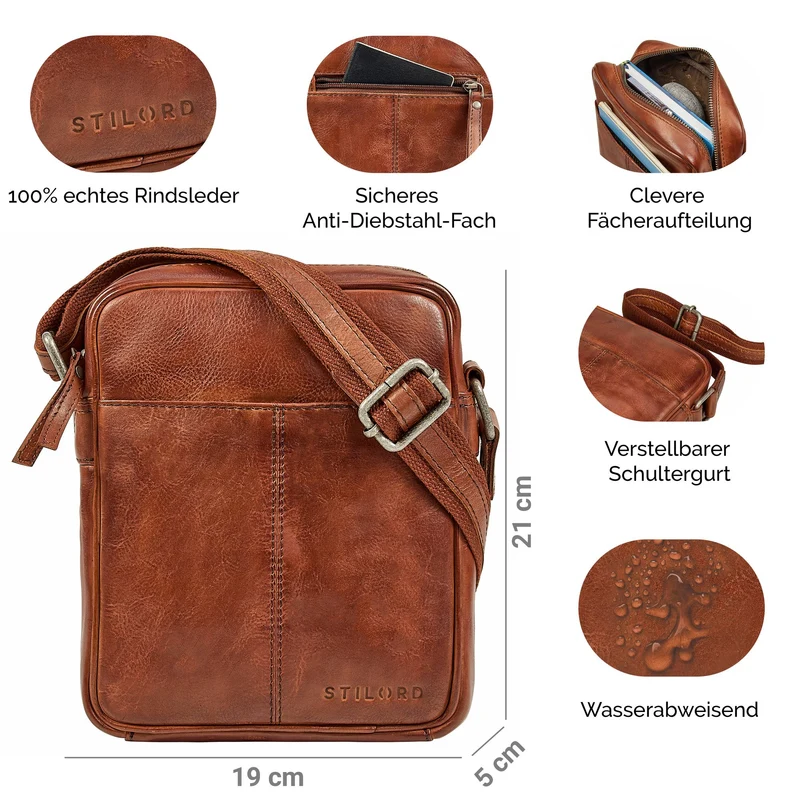 "Nilo" Elegante Umhängetasche Herren Klein Leder für Tablet 8,3 Zoll