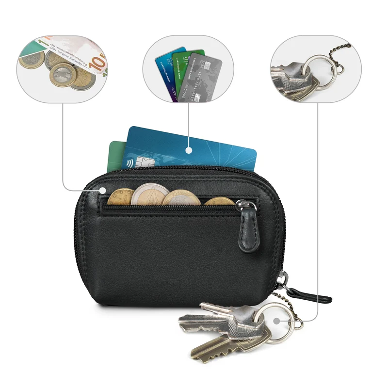 "Junis" Edle Echtleder Schlüsseltasche mit RFID, Münzfach, Geschenkbox
