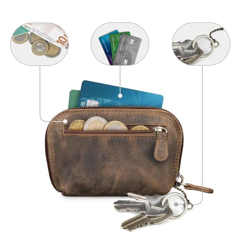 "Junis" Edle Echtleder Schlüsseltasche mit RFID, Münzfach, Geschenkbox
