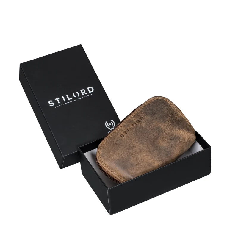"Junis" Edle Echtleder Schlüsseltasche mit RFID, Münzfach, Geschenkbox