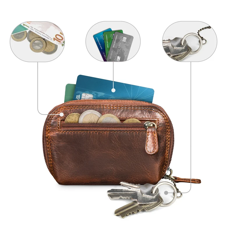 "Junis" Edle Echtleder Schlüsseltasche mit RFID, Münzfach, Geschenkbox