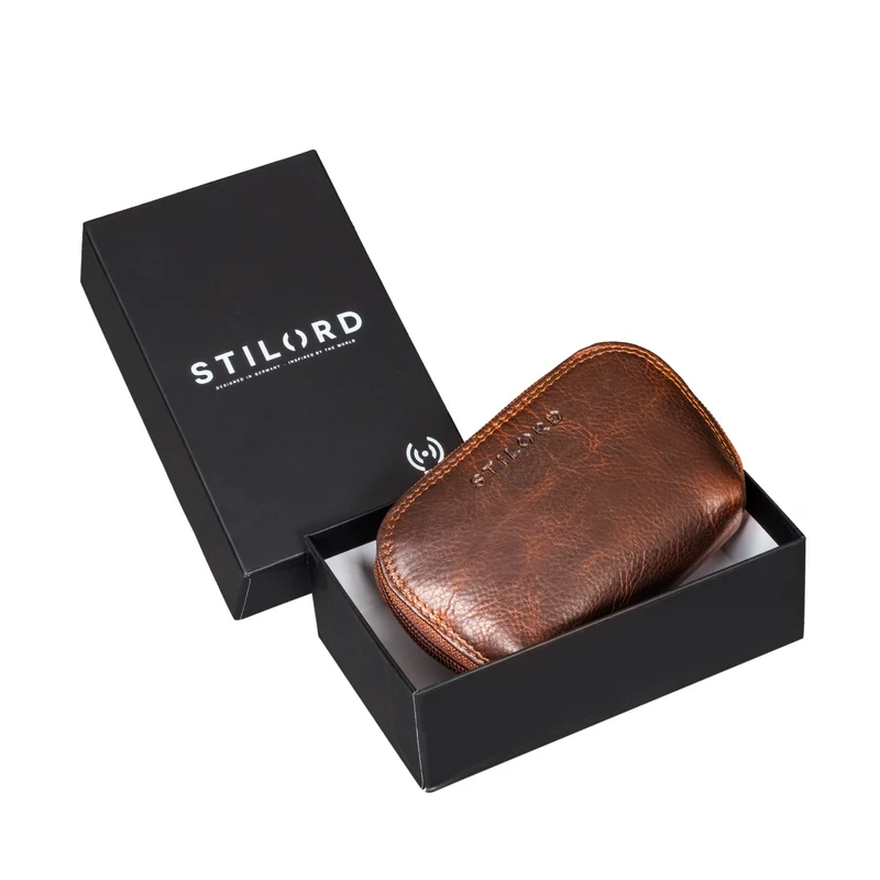 "Junis" Edle Echtleder Schlüsseltasche mit RFID, Münzfach, Geschenkbox