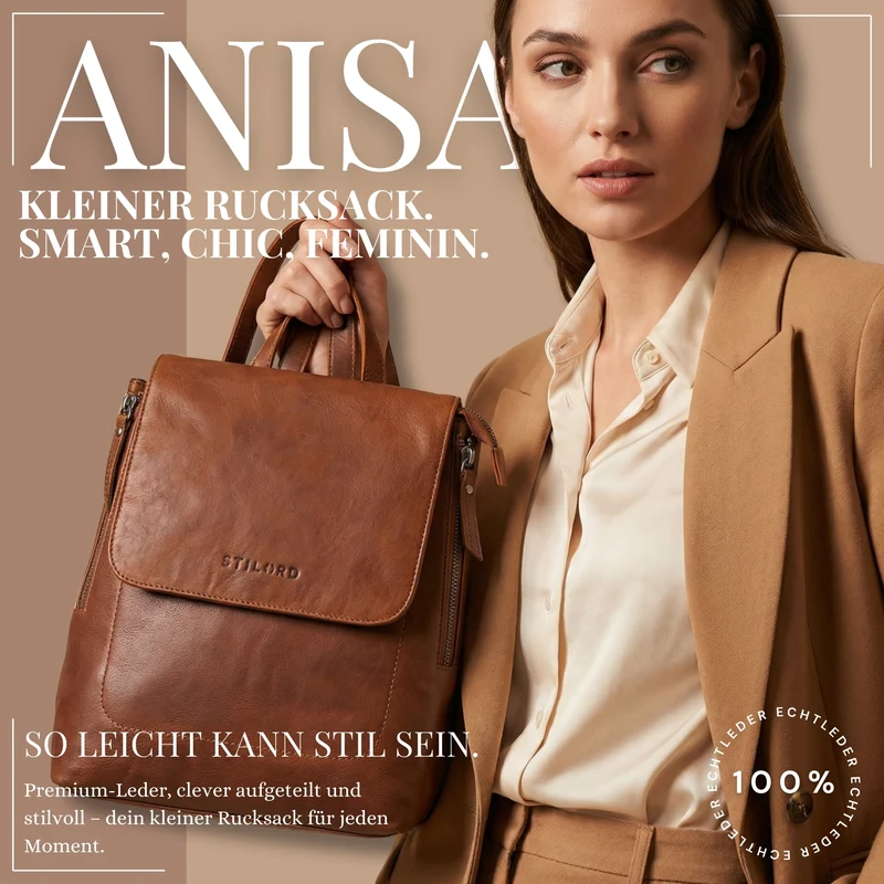 "Anisa" Kleiner Rucksack Damen Leder mit vielen Fächern