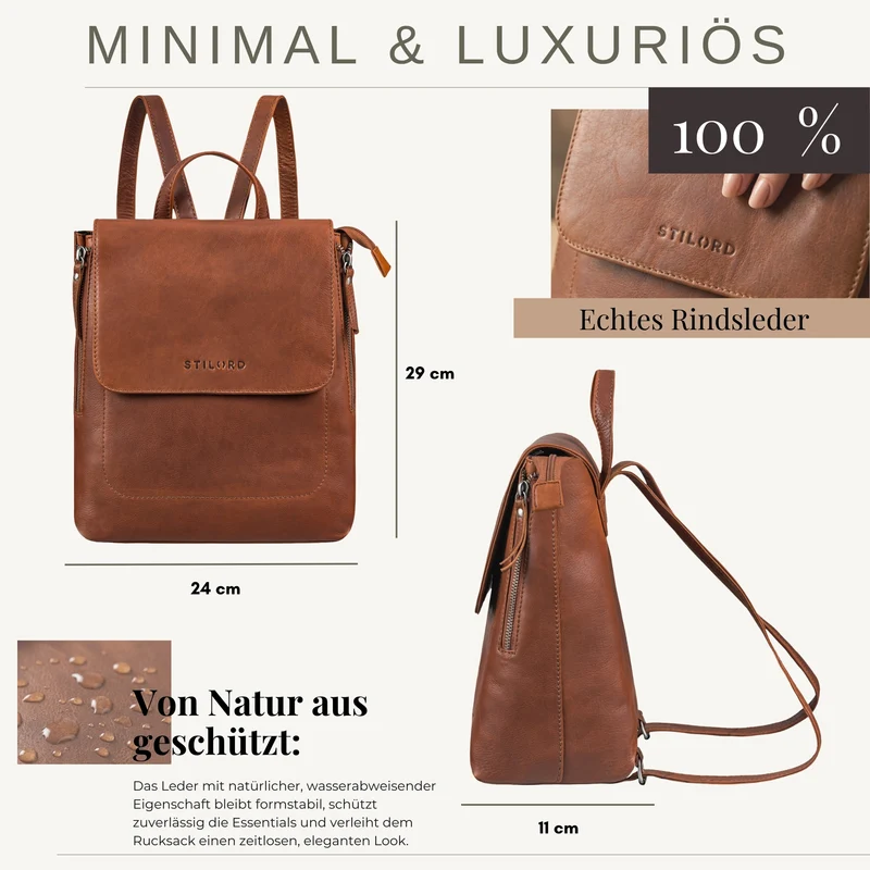 "Anisa" Kleiner Rucksack Damen Leder mit vielen Fächern