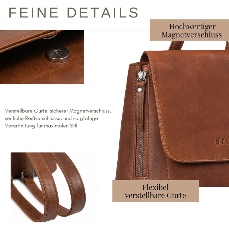 "Anisa" Kleiner Rucksack Damen Leder mit vielen Fächern