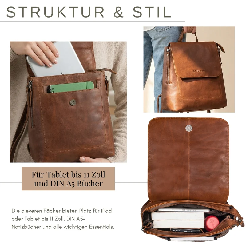 "Anisa" Kleiner Rucksack Damen Leder mit vielen Fächern