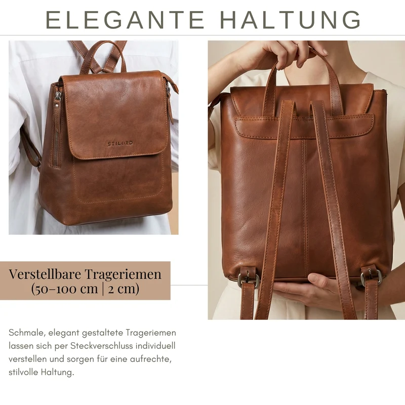 "Anisa" Kleiner Rucksack Damen Leder mit vielen Fächern