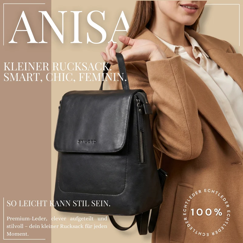 "Anisa" Kleiner Rucksack Damen Leder mit vielen Fächern