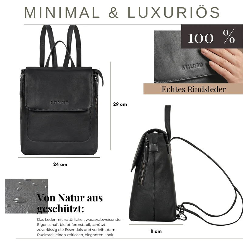 "Anisa" Kleiner Rucksack Damen Leder mit vielen Fächern