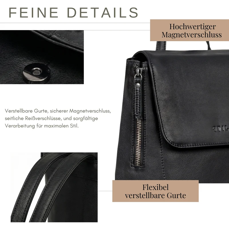 "Anisa" Kleiner Rucksack Damen Leder mit vielen Fächern