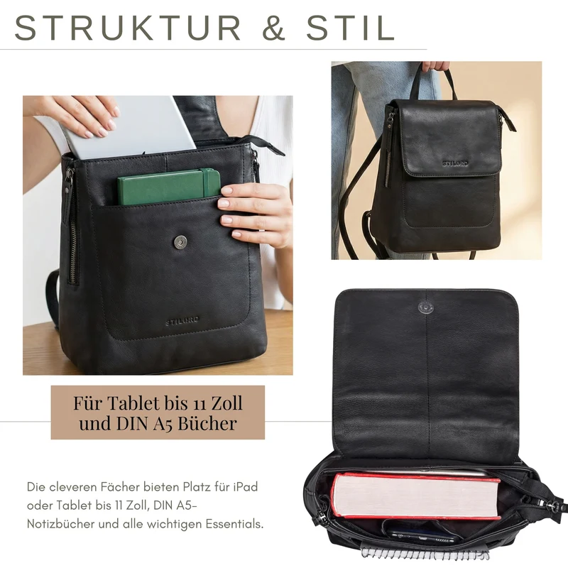 "Anisa" Kleiner Rucksack Damen Leder mit vielen Fächern