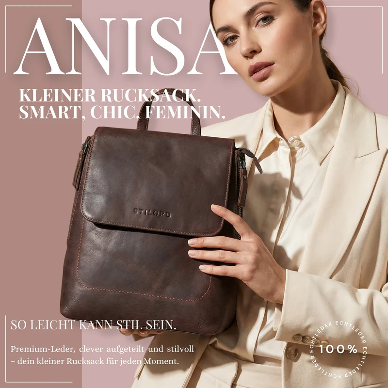 "Anisa" Kleiner Rucksack Damen Leder mit vielen Fächern