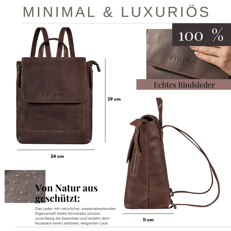 "Anisa" Kleiner Rucksack Damen Leder mit vielen Fächern