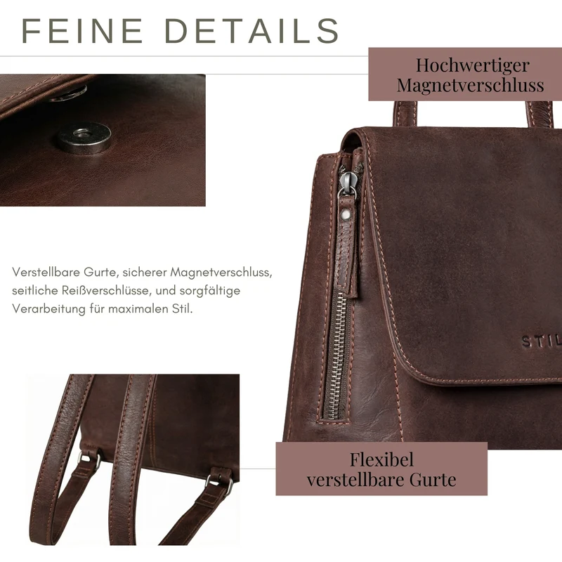 "Anisa" Kleiner Rucksack Damen Leder mit vielen Fächern