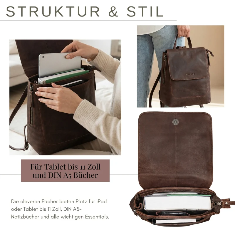 "Anisa" Kleiner Rucksack Damen Leder mit vielen Fächern