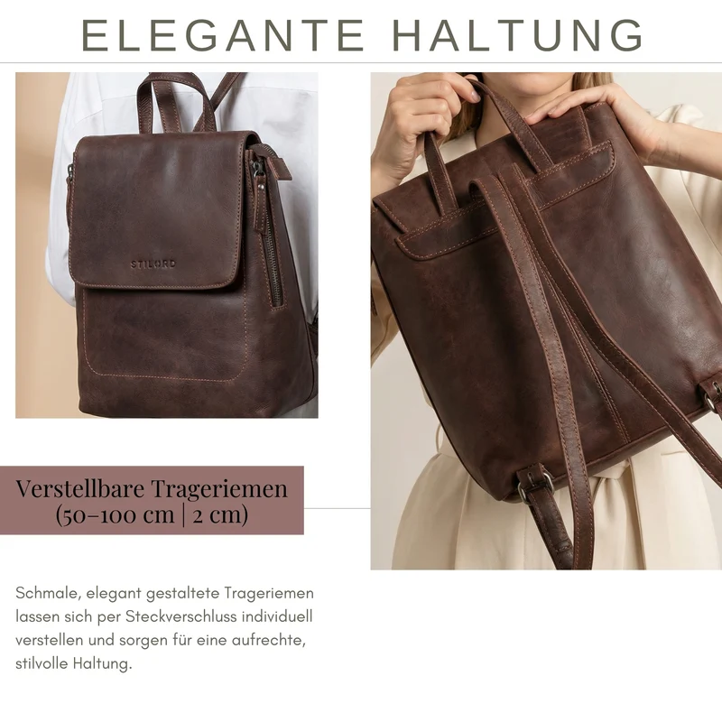 "Anisa" Kleiner Rucksack Damen Leder mit vielen Fächern