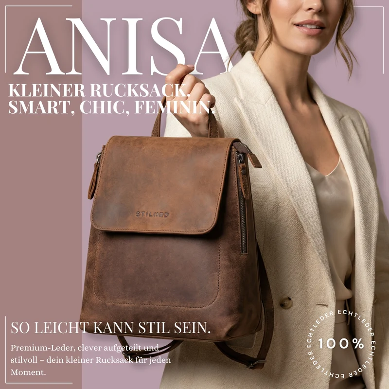 "Anisa" Kleiner Rucksack Damen Leder mit vielen Fächern