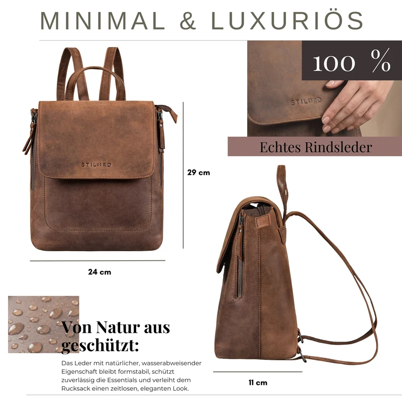 "Anisa" Kleiner Rucksack Damen Leder mit vielen Fächern