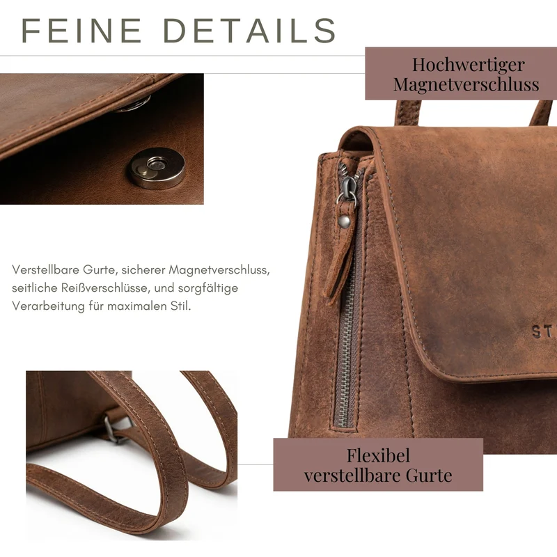 "Anisa" Kleiner Rucksack Damen Leder mit vielen Fächern