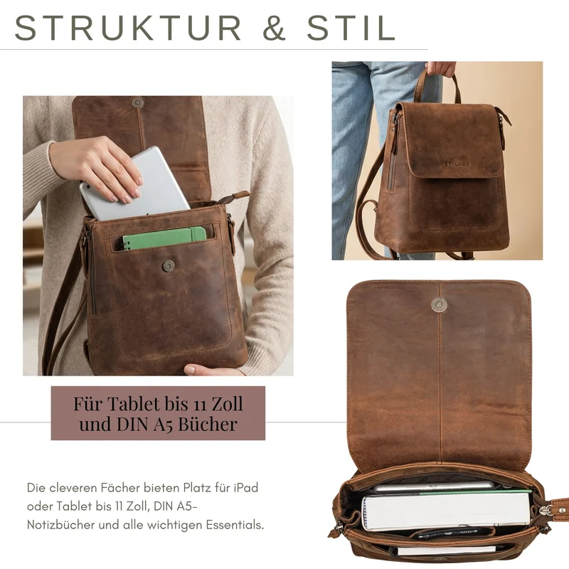 "Anisa" Kleiner Rucksack Damen Leder mit vielen Fächern