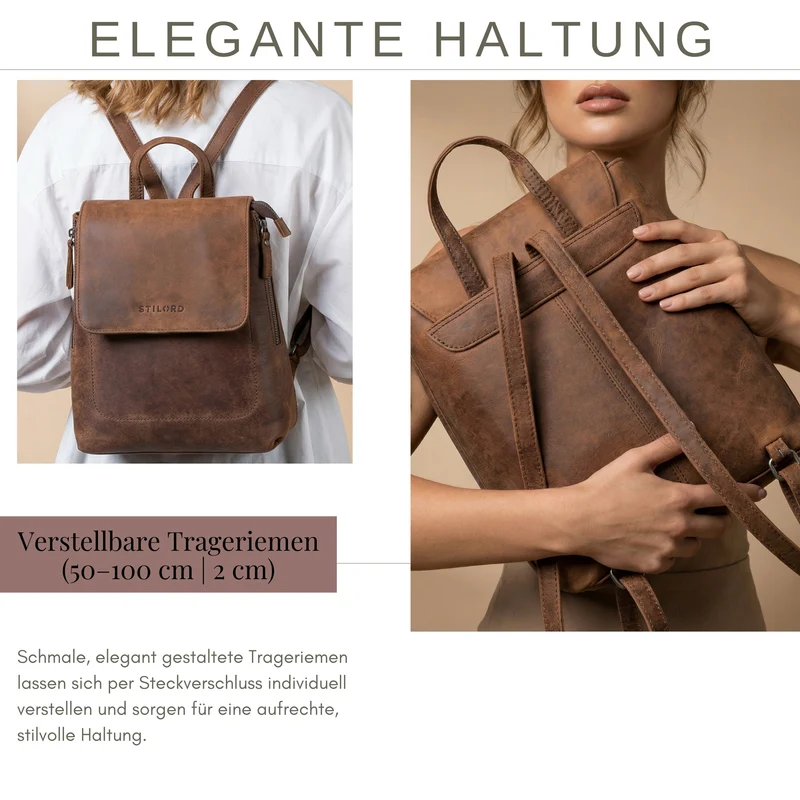 "Anisa" Kleiner Rucksack Damen Leder mit vielen Fächern