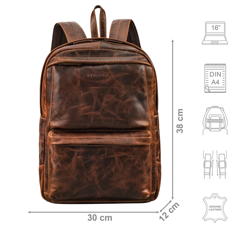 "Erin" Großer Lederrucksack Herren & Damen für Laptop 15 - 16 Zoll