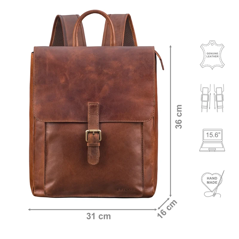 "Debbie" Großer Vintage Lederrucksack Damen mit Laptopfach 15.6 Zoll
