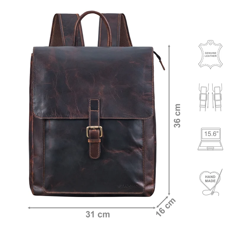 "Debbie" Großer Vintage Lederrucksack Damen mit Laptopfach 15.6 Zoll