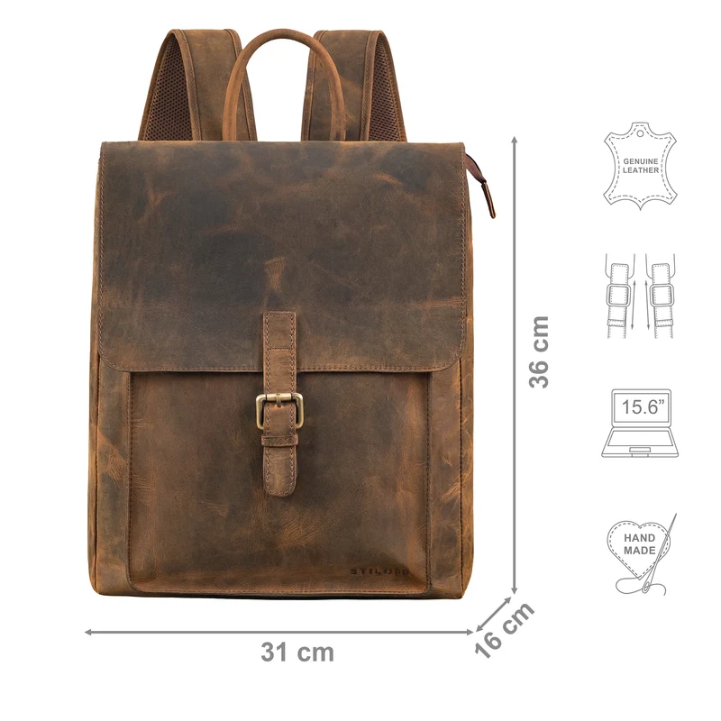 "Debbie" Großer Vintage Lederrucksack Damen mit Laptopfach 15.6 Zoll