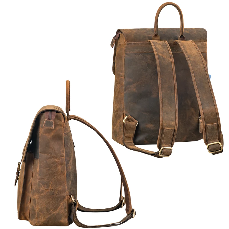 "Debbie" Großer Vintage Lederrucksack Damen mit Laptopfach 15.6 Zoll