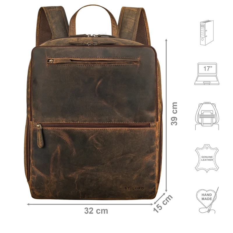 "Ettore" Großer Business Rucksack Herren Leder 17 Zoll Laptoprucksack