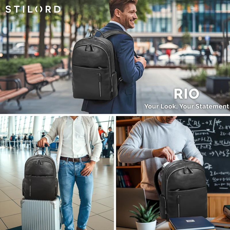 "Rio" Premium Leder-Rucksack mit Laptopfach 15.6 Zoll für Herren