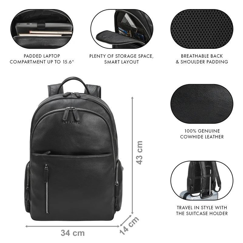 "Rio" Premium Leder-Rucksack mit Laptopfach 15.6 Zoll für Herren