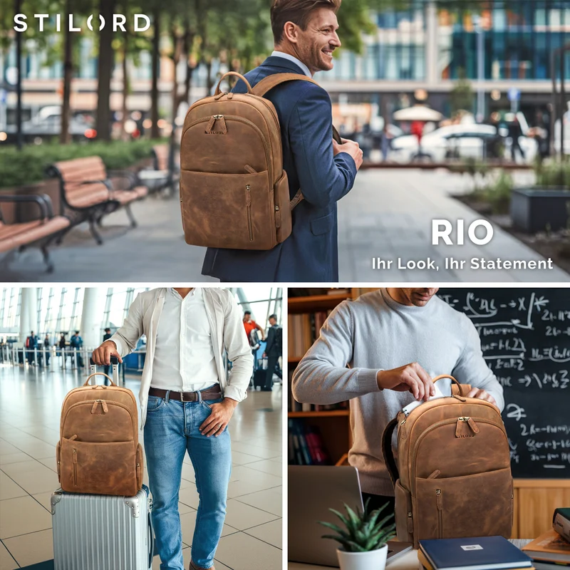 "Rio" Premium Leder-Rucksack mit Laptopfach 15.6 Zoll für Herren